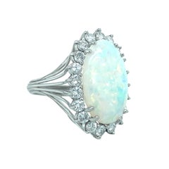 Mid-Century White Opal and Diamond Platinum Ring, Circa 1950s