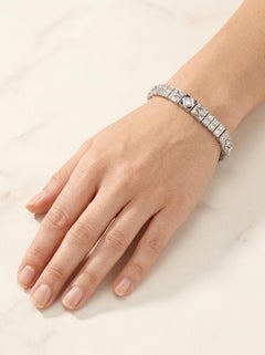 Art Deco Diamond and Sapphire Platinum Line Bracelet, 4 Carats, 1920s