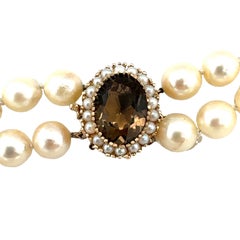 Collana a doppio filo con perle coltivate e chiusura in quarzo fumé da 6,67 ct, intorno al 1970