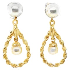 Vintage 14K Yellow Gold Pearl Dangle Earrings, Circa 1960s
