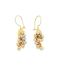 1940s Tri-Color 14K Gold Dangle Earrings with Leaf Design
