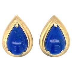 Vintage Lapis Lazuli 18K Yellow Gold Earrings, Circa 1960s