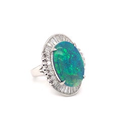 Mid-Century Black Opal & 1.41ct Diamond Platinum Ring, 5.77ct, Circa 1950s