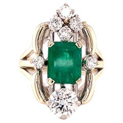 Russian-Origin 2.5ct Emerald and 1.0ct Diamond Ring in 14K White Gold, GIA, Circ