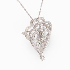 Edwardian 2.5ct Diamond Heart Pendant/Brooch, 14K White and Yellow Gold, Circa 1