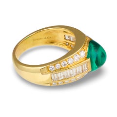 GIA Tiffany & Co. Sugarloaf Cabochon 3.15ct Emerald and 1.62ct Diamond Ring, 18K
