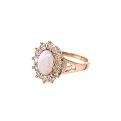 White 1.0ct Opal & 0.75ct Diamond 14K Gold Ring, Circa 1960s