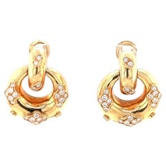 1.72ct Diamond Doorknocker 18K Yellow Gold Earclips, Circa 1970s