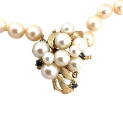 Cultured Pearl and 0.12ct Sapphire Cluster Clasp Necklace, 14K Gold, Circa 1970s