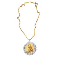 18K Gold 2.5ct Diamond Sacred Heart Medallion Pendant / Necklace, Circa 1980s
