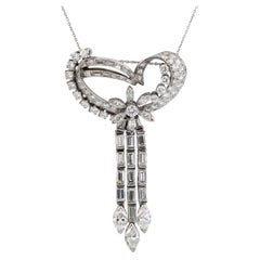 6.0ct Diamond Platinum Pendant, Abstract Open Heart Motif, Circa 1950s