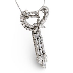 6.0ct Diamond Platinum Pendant, Abstract Open Heart Motif, Circa 1950s