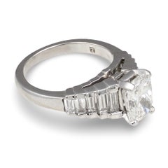 GIA 1.79ct Radiant Diamond Platinum Ring, Tiered Baguettes