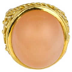 18K Gold Peach Moonstone & 0.2ct Diamond Statement Ring, 44ct, Signed Zeiner, 19