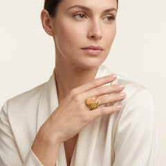 18K Gold Peach Moonstone & 0.2ct Diamond Statement Ring, 44ct, Signed Zeiner, 19