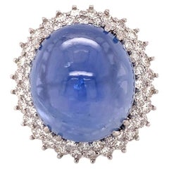 Mid-Century Star Sapphire & 2.0ct Diamond Platinum Ring, 40ct, Circa 1950s