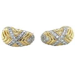Fluted 3.0ct Diamond and 14K Yellow Gold Half-Hoop Earrings, Circa 1970s