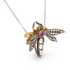 Victorian Gem-set Dragonfly Pendant/Brooch, Platinum and 18K Gold, Circa 1910