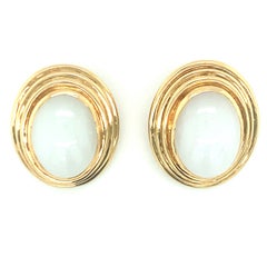 White Jadeite Jade 18K Gold Earclips by Gump's, Circa 1970s