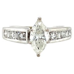 Marquise 0.75ct Diamond Engagement Ring with Channel-Set Accents, 14K White Gold