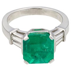 GIA 3.20ct Colombian Emerald & 0.45ct Diamond Platinum Ring