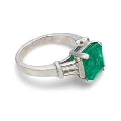 GIA 3.20ct Colombian Emerald & 0.45ct Diamond Platinum Ring