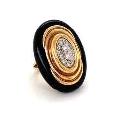 Emis Beros 18K Gold 0.75ct Diamond & Onyx Ring, Signed, Circa 1970s