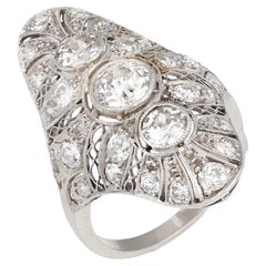 Art Deco Diamond Filigree Platinum Ring, 0.8ct, Handmade, 1920s