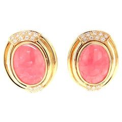 Rhodochrosite & 1.25ct Diamond 18K Gold Earrings, 40ct, Circa 1960s