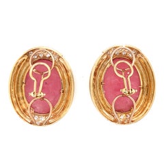 Rhodochrosite & 1.25ct Diamond 18K Gold Earrings, 40ct, Circa 1960s