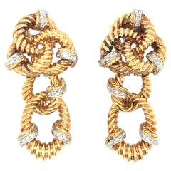 0.5ct Diamond-Set Rope Knot Drop Earrings, circa 1960s
