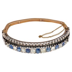 Victorian 3.75ct Sapphire and 5.0ct Diamond Cuff Bracelet, Silver-Topped Gold, C