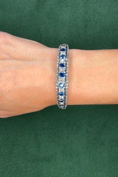 Victorian 3.75ct Sapphire and 5.0ct Diamond Cuff Bracelet, Silver-Topped Gold, C