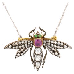 Victorian Gem-set Dragonfly Pendant/Brooch, Platinum and 18K Gold, Circa 1910