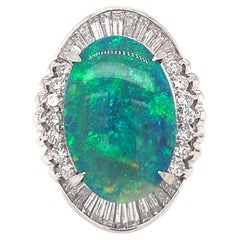 Mid-Century Black Opal & 1.41ct Diamond Platinum Ring, 5.77ct, Circa 1950s