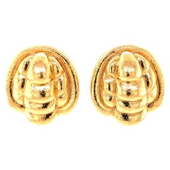 Domed Ribbed Gold Earclips with Scalloped Border, circa 1960s