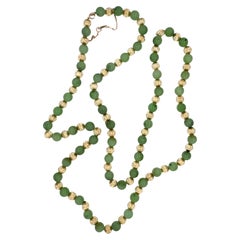 14K Gold & Jade Bead Necklace, 30 Inches