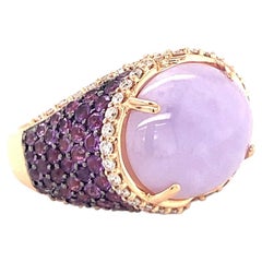 Certified Lavender Jadeite, 2.5ct Amethyst and Diamond 18K Rose Gold Cocktail Ri