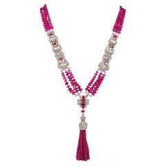 GIA-zertifizierte Halskette mit Diamanten und Rubinperlen sowie Quasten von Tiffany & Co., Art-Déco-Stil, Ci