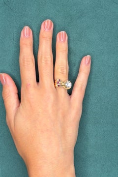 Retro 1940s Diamond and 0.25ct Ruby 14K Rose Gold Ring, 1.70ct Old European Cut