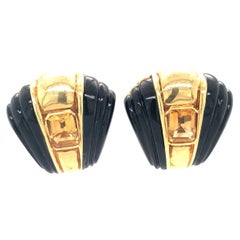 4.0ct Citrine and Black Onyx 18K Yellow Gold Earclips, Circa 1970s