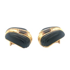4.0ct Citrine and Black Onyx 18K Yellow Gold Earclips, Circa 1970s