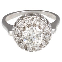 Art Deco 1930s Diamond Solitaire Ring, 1.40ct Old European Cut, 14K White Gold