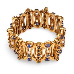 Retro 14K Rose Gold 15.0ct Sapphire & Pearl Bracelet, Circa 1940s