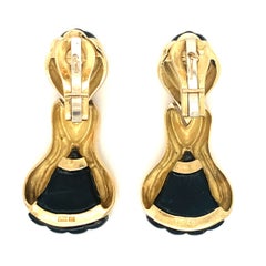 Carved Black Onyx 18K Yellow Gold Earrings by Wander, Circa 1970s