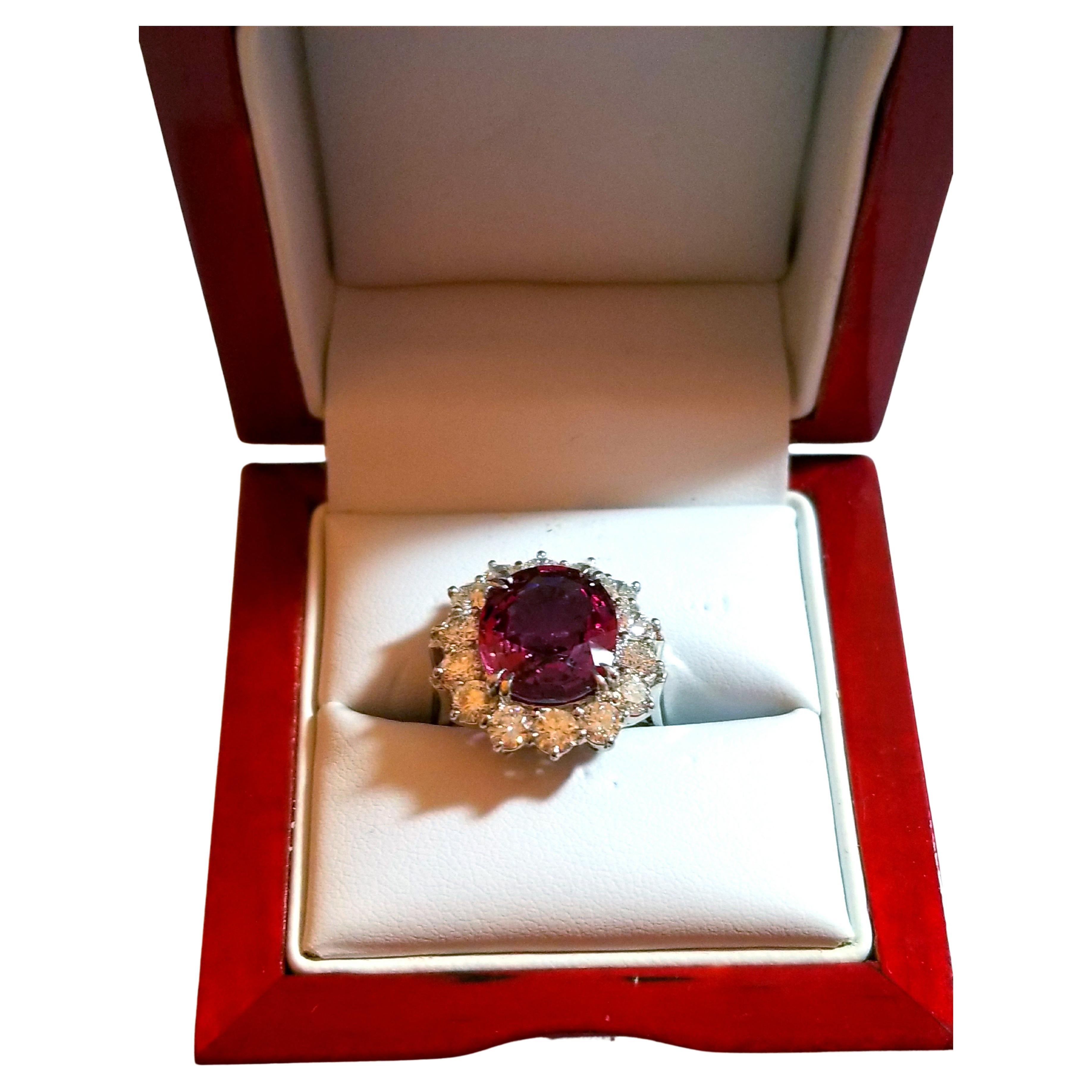  NEW Cert 6.77CT Unheated Natural Vivid Hot Pink Spinel Diamond Ring in Platinum For Sale