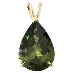 NEW GAL CERT No Heat  Natural 12.22 CT Burma Pear Peridot Pendant 14K Gold