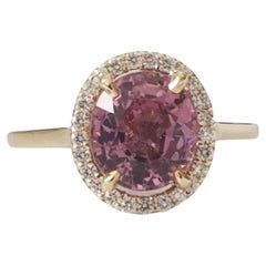 Antique NEW GIA Cert Unheated Natural Oval Pink Spinel Diamond Ring in 14K Yellow Gold