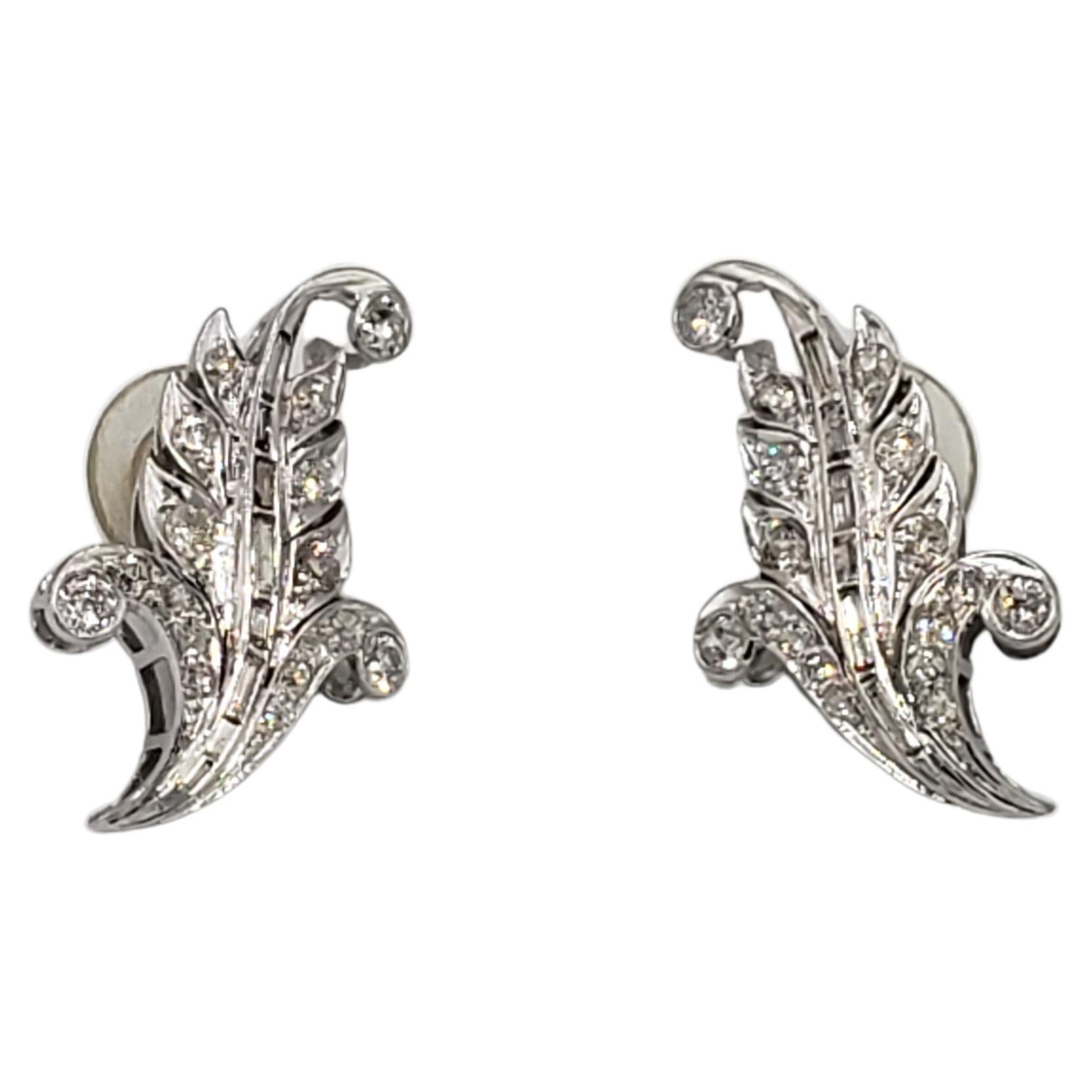 CERT Edwardian Antique European Cut Natural Diamond Earrings in Silver Platinum  For Sale