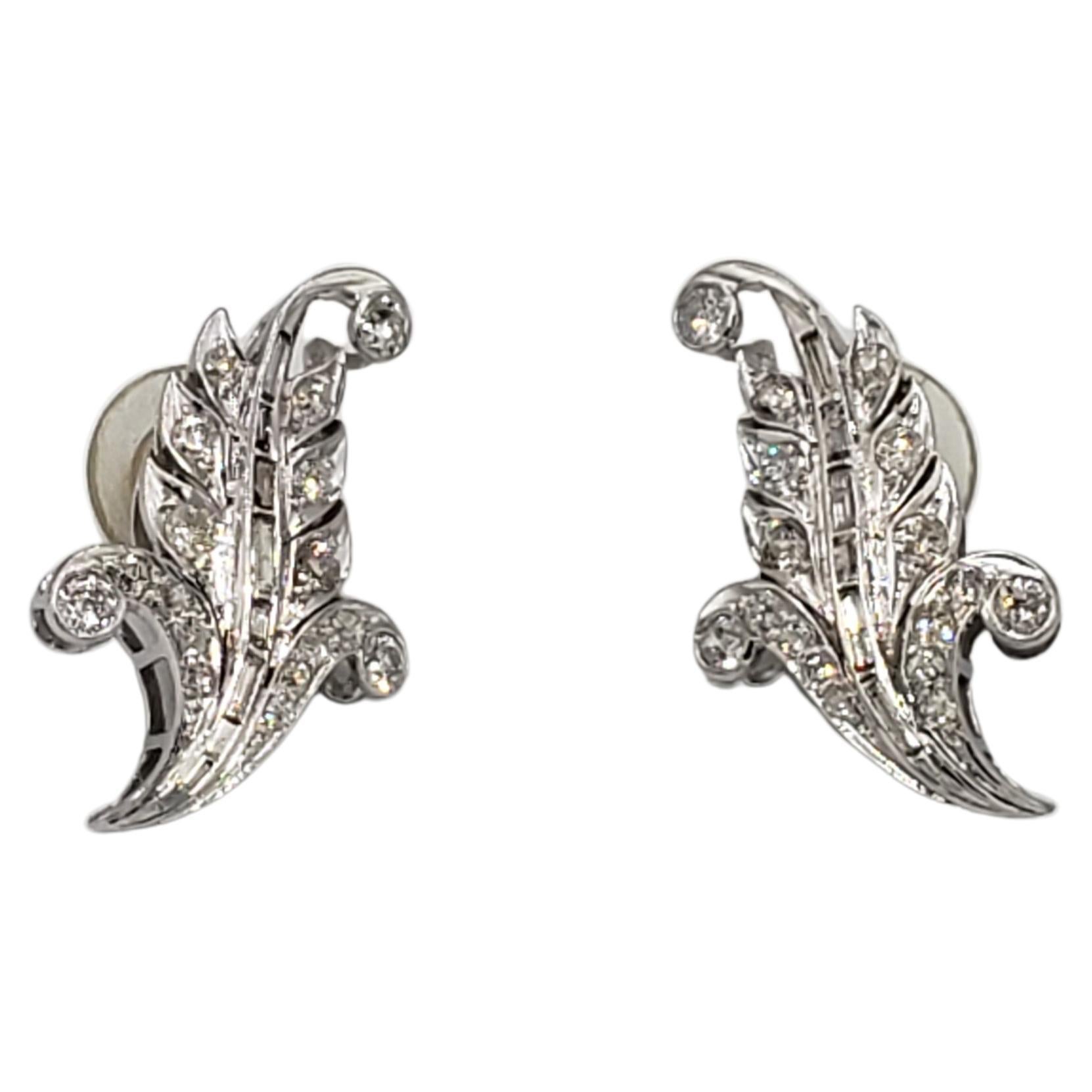 Pendientes eduardianos antiguos de diamantes naturales talla europea de plata con certificado de platino